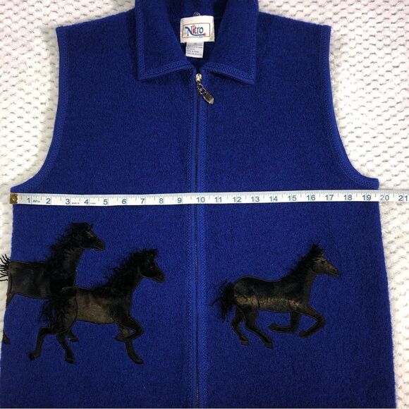 Nitro Women’s Wool vest horses blue zippered front size medium - Picture 5 of 8